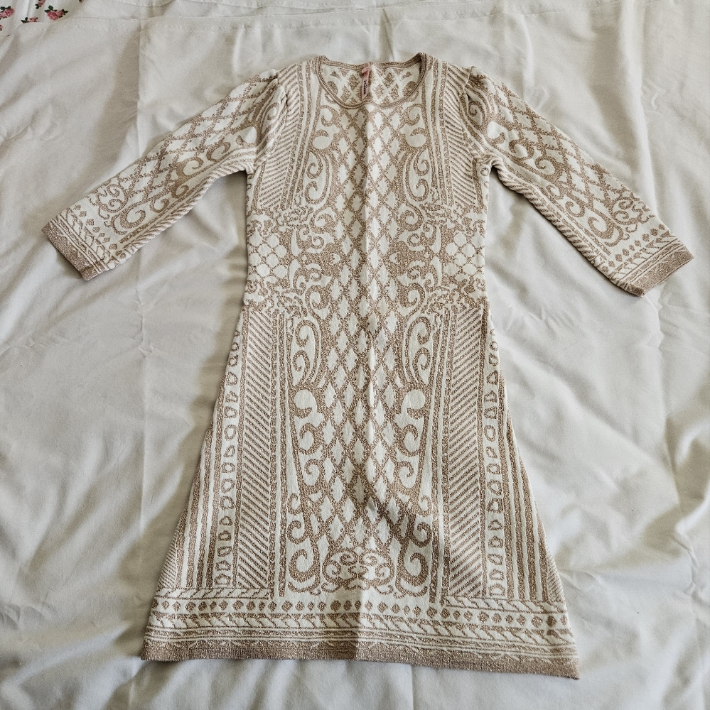 Chic Cream Patterned Women's Turtleneck Sweater